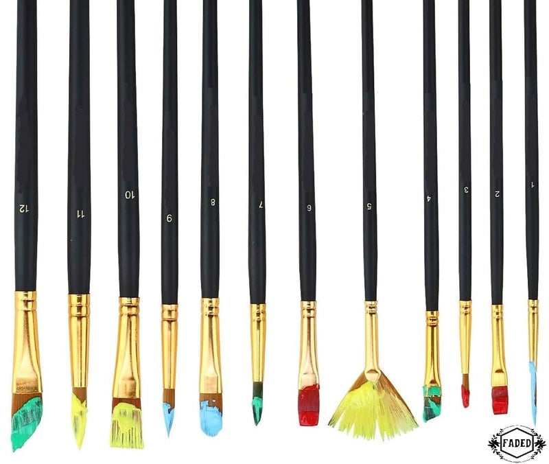 Faded Professional Paint Brush Set – Assorted Wide & Fine Tip Brushes with Soft Nylon Bristles for Acrylic, Watercolor, Oil & Gouache | Versatile Artist Brushes for Detailing, Blending (12 Pcs) - Image 4
