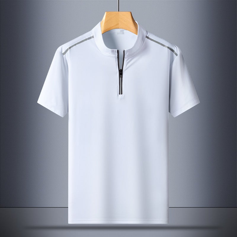 Golf Sports Casual Short-Sleeved T-Shirt Men'S Summer Ice Silk T Quick-Drying Vertical Collar Half-Sleeved T-Shirt Half-Cardigan Top - Image 1