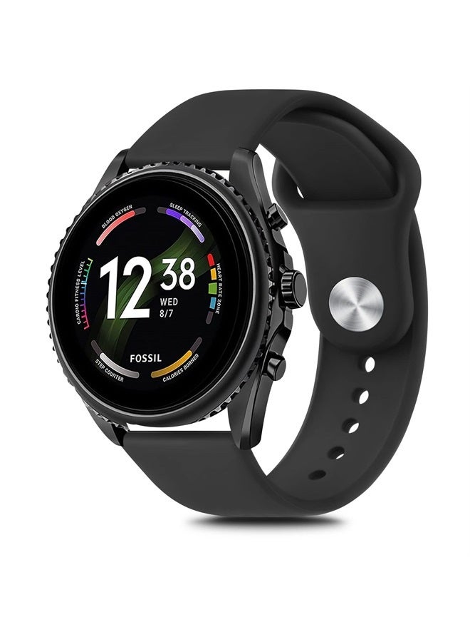 Meliya Silicone Band for Fossil Men's Gen 6/5E 44mm/Gen 5 Carlyle/Garrett/Women's Julianna Smart Watch, 22mm Adjustable Soft Silicone Sport Strap Replacement Band for Women Men (Black) - Image 1