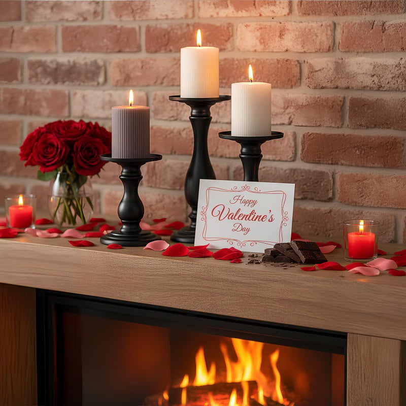 Qualdout Matte Black Pillar Candle Holders Set of 3-10", 8", 6â€H Candlestick Candle Holder Stand, Valentine's Day Home Decor Gift for Fireplace/Table Centerpiece/Rustic/Farmhouse - Image 2