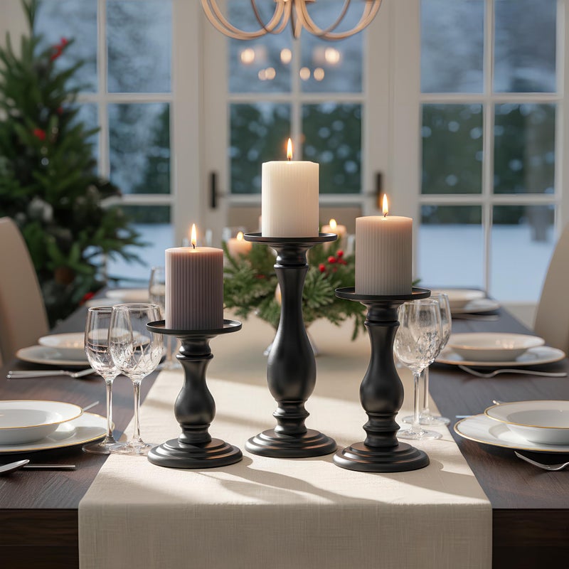Qualdout Matte Black Pillar Candle Holders Set of 3-10", 8", 6â€H Candlestick Candle Holder Stand, Valentine's Day Home Decor Gift for Fireplace/Table Centerpiece/Rustic/Farmhouse - Image 5