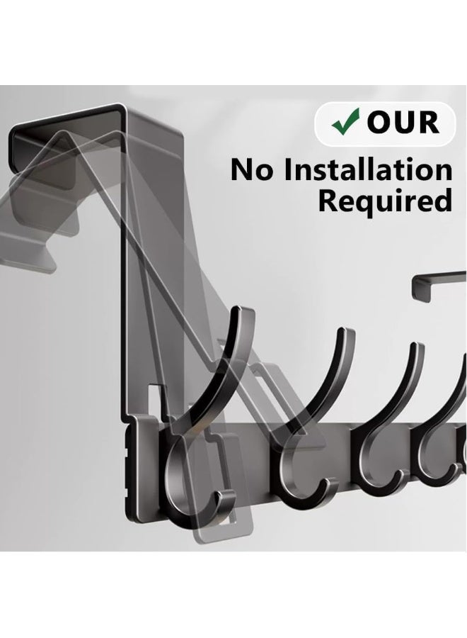 علّاقة باب معدنية قوية مع 6 خطافات – منظم تعلية خلف الباب للملابس والعبايات والحقائب والمناشف – موفّر للمساحة بدون حفر - Image 2