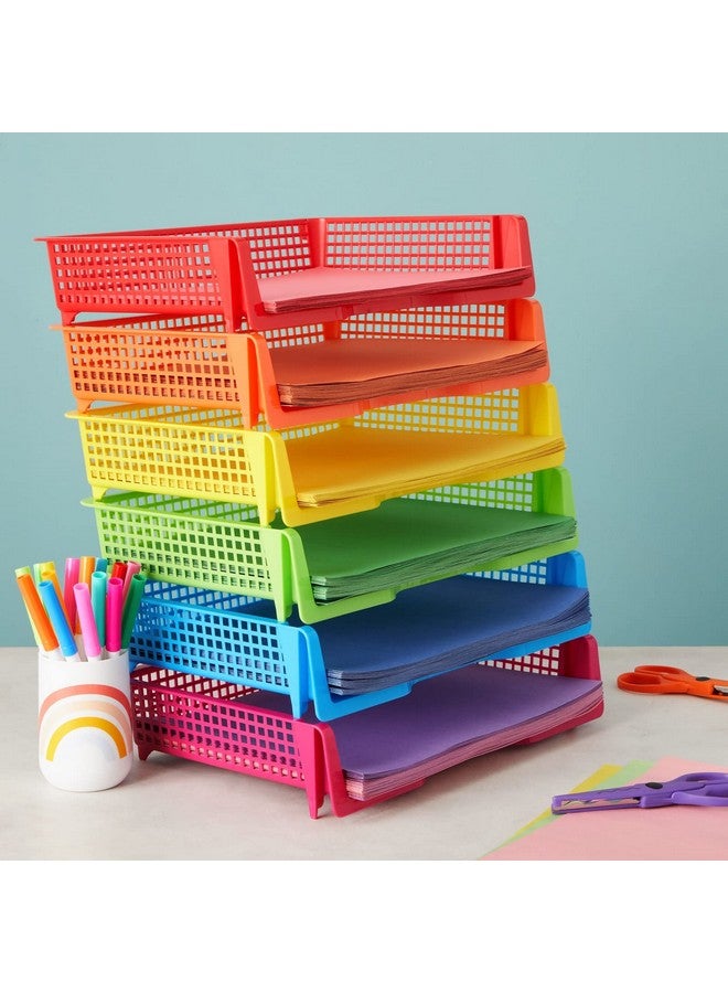 برايت كرياشنتس مجموعة برايت كرييشنز من 6 صواني تحويل ألوان قوس قزح للفصول الدراسية للمعلمين، وسلال تخزين بلاستيكية للاستخدام المكتبي (9 × 13 × 3 بوصة) - Image 2