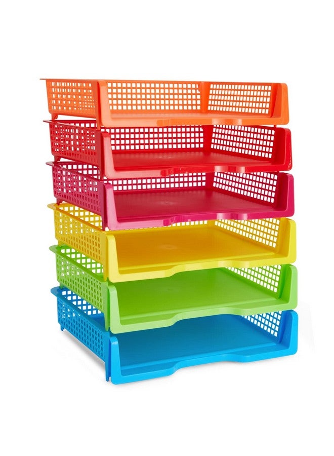 برايت كرياشنتس مجموعة برايت كرييشنز من 6 صواني تحويل ألوان قوس قزح للفصول الدراسية للمعلمين، وسلال تخزين بلاستيكية للاستخدام المكتبي (9 × 13 × 3 بوصة) - Image 1