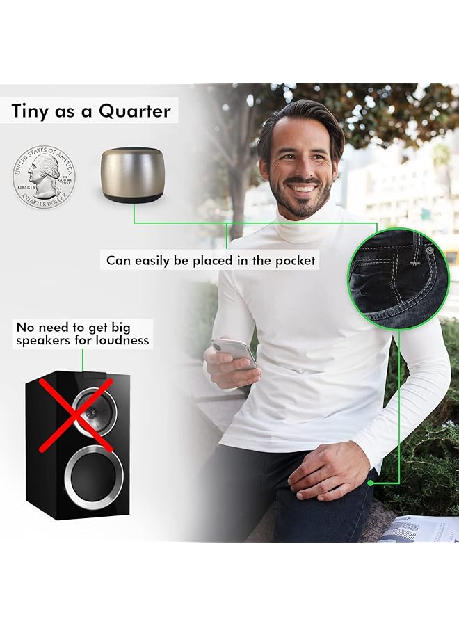 erorex Best Mini Portable Bluetooth Speaker With Hd Sound And Bass I Smallest Wireless Bluetooth Speakers For Phone Pc Tablet I Photo Selfie Button Answer Phone Calls I Tiny Speaker Gold  - Image 3