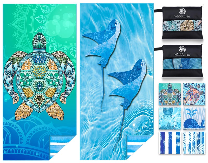 Widdonen 2 Pack Microfiber Lightweight Beach Towel Sand Free Quick Dry Absorbent Thin Compact Towels for Swimming Pool Camping Beach Accessories Large Easy Pack Travel Things for Vacation Essentials Gift - Image 1