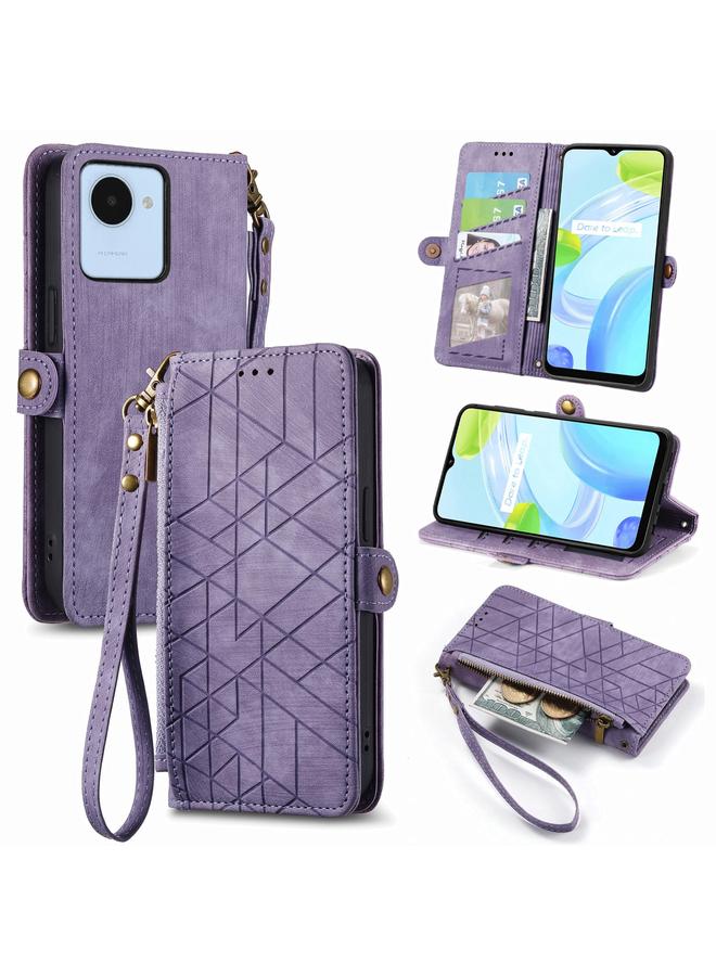 S-TOP Case For Realme C30 Geometric Zipper Wallet Side Buckle Leather Phone Case - Image 1