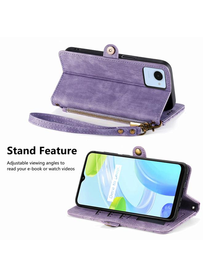 S-TOP Case For Realme C30 Geometric Zipper Wallet Side Buckle Leather Phone Case - Image 5