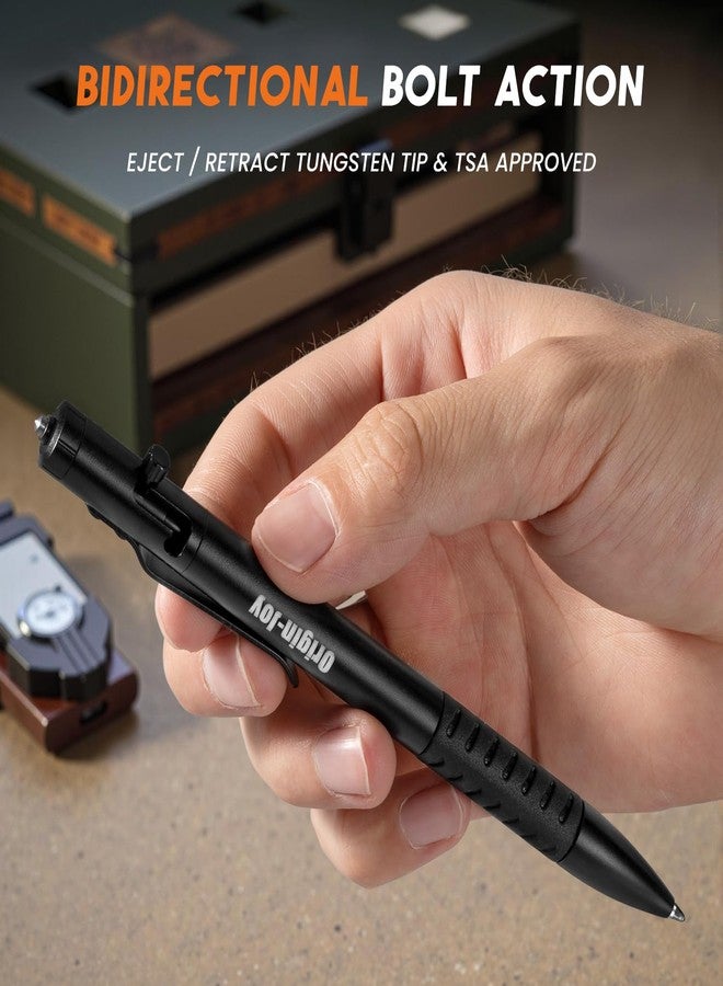 Origin-Joy 2 Pack Bolt Action Tactical Pen Set, Military EDC Self Defense Metal Pen, Personal Survival Multifunctional Cool Pen With 8 Ballpoint Refills for Men (AL04-Black) - Image 2