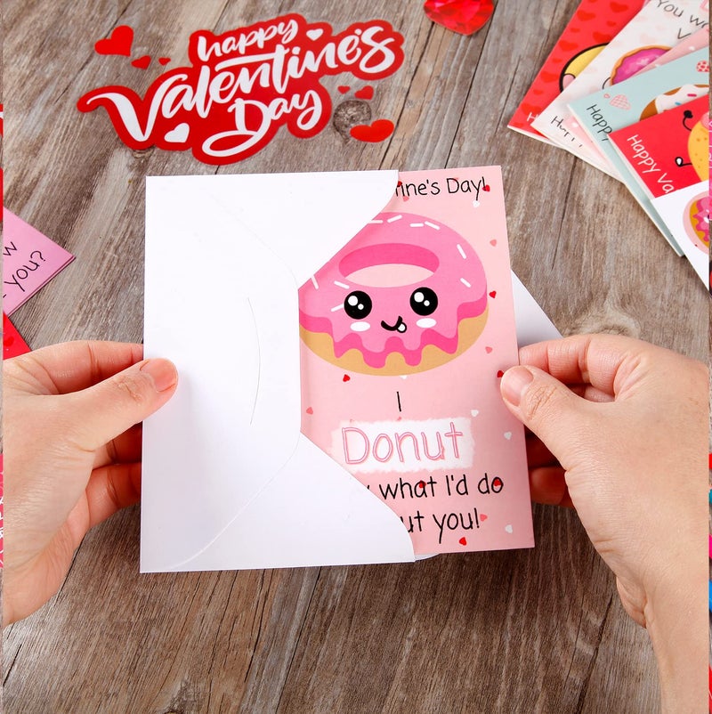 Quera â€‹24 Pcs Valentine'S Day Cards With Envelopes And Stickers, Hearts And Donuts Themed Greeting Cards, Kids Classroom Exchange, Wedding Cards, Valentines Party Favorites, 8 Designsâ€‹ - Image 4