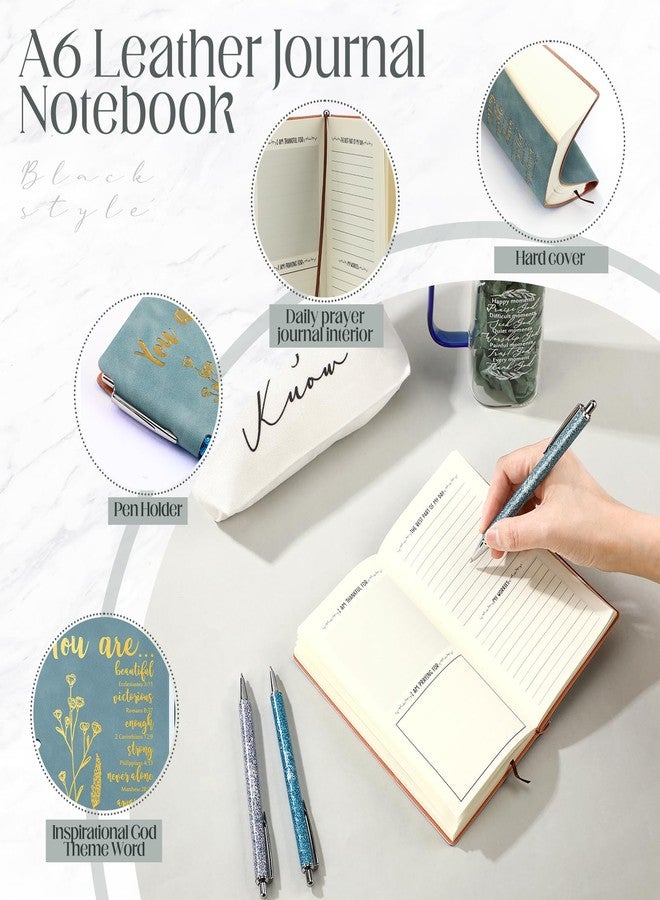 Skylety 6 Pcs Christian Gifts Set for Women Friend Sister Mom Prayer Journal with Pens Cup Bag Bible Study Supplies for Birthday Easter Mother's Day Church Office Gifts(Blue) - Image 3