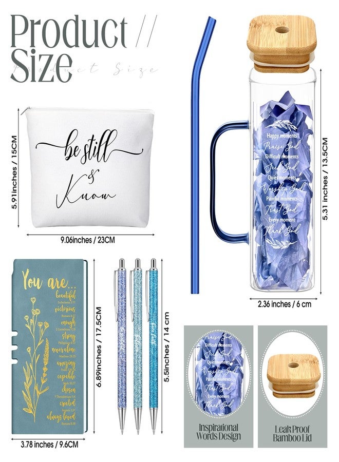 Skylety 6 Pcs Christian Gifts Set for Women Friend Sister Mom Prayer Journal with Pens Cup Bag Bible Study Supplies for Birthday Easter Mother's Day Church Office Gifts(Blue) - Image 2