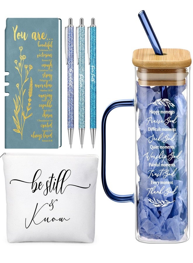 Skylety 6 Pcs Christian Gifts Set for Women Friend Sister Mom Prayer Journal with Pens Cup Bag Bible Study Supplies for Birthday Easter Mother's Day Church Office Gifts(Blue) - Image 1