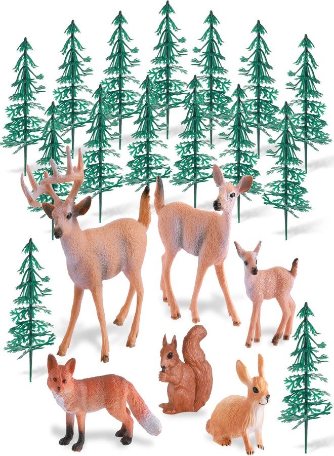 Zomiboo 21 Pcs Forest Animals Figurines Woodland Animal Toys Deer Hunting Cake Decorations Miniature Tree Mold Kits for Birthday Christmas Party Favors - Image 1
