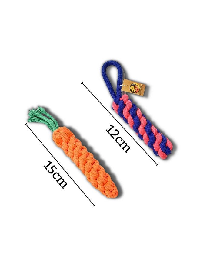 مجموعة من قطعتين من ألعاب المضغ المصنوعة من حبل قطني متين (عصا الجزر والذرة) | للمضغ واللعب والتسنين والتدريب للكلاب الصغيرة والمتوسطة الحجم (قد يختلف اللون) - Image 2