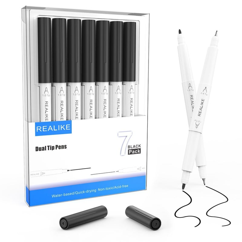 REALIKE Dual Tip Pens Compatible with Cricut Maker 3Maker 4MakerExplore 34Air 2Air Black Pens Set of 7 Pack Dual Tip Marker Fine Point Pen Writing Drawing 04 Tip 10 Tip