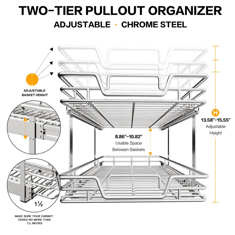 QUYUWU 2-Tier Kitchen Cabinet,Pull Out Cabinet Organizer,Shelf and Drawer Organizer Slide Out Pantry Storaqe Basket in Multiple Sizes (12" W x21 D) - Image 4