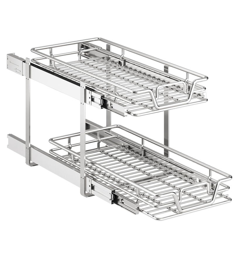 QUYUWU 2-Tier Kitchen Cabinet,Pull Out Cabinet Organizer,Shelf and Drawer Organizer Slide Out Pantry Storaqe Basket in Multiple Sizes (12" W x21 D) - Image 1