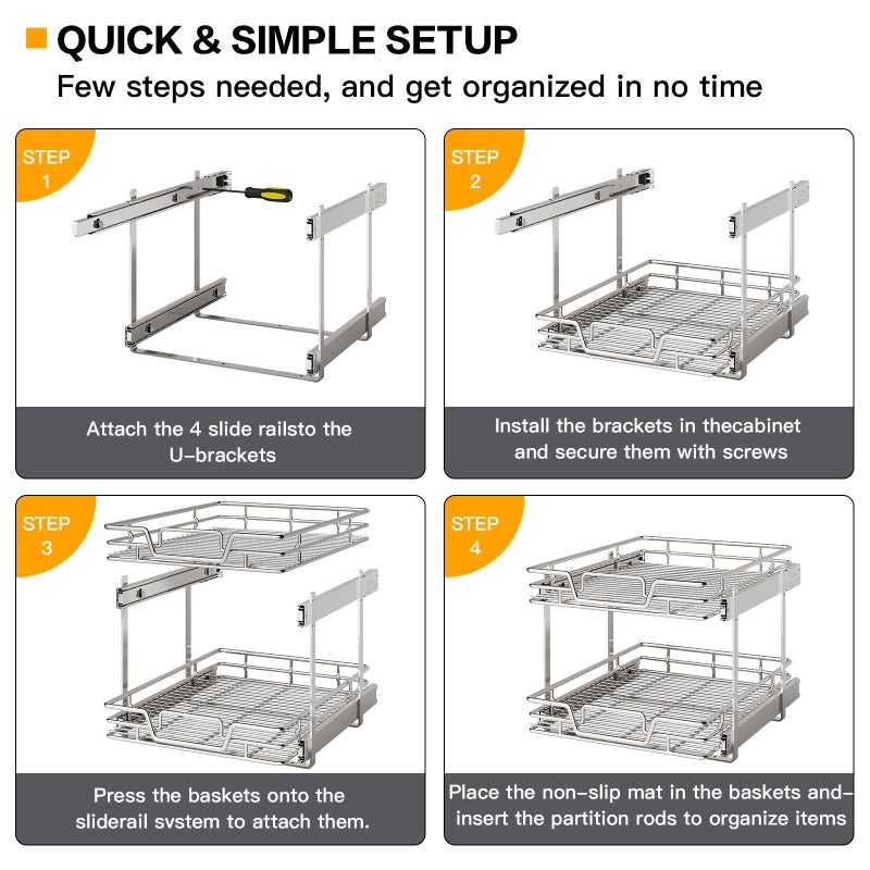 QUYUWU 2-Tier Kitchen Cabinet,Pull Out Cabinet Organizer,Shelf and Drawer Organizer Slide Out Pantry Storaqe Basket in Multiple Sizes (12" W x21 D) - Image 5