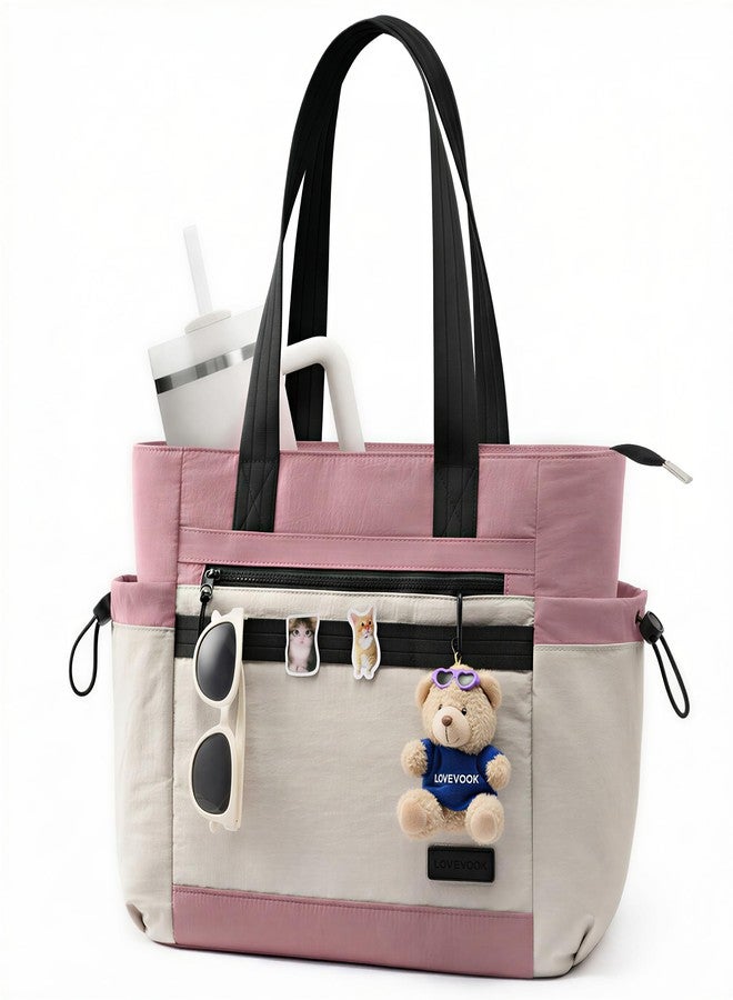 LOVEVOOK Tote Bag for Women, Pink-white-black, M-15.6 Inch - Image 1