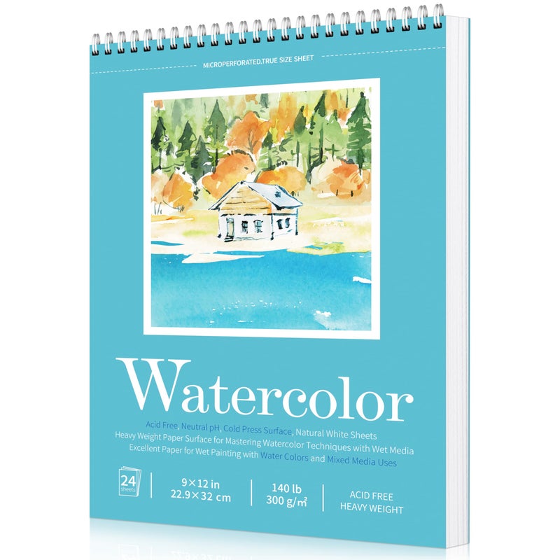 Sadoup Watercolor Paper Pad, Watercolor Sketchbook 9" x12â€ 140lb/300gsm, Spiral Bound Water Color Pad Journal and Sketchbook for Adults & Kids, Markers and Art Journaling - Image 1
