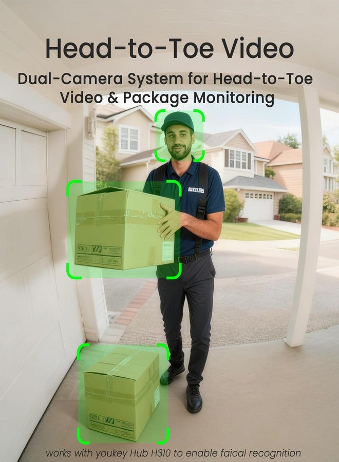 youkey Doorbell Camera Wired with Chime, No Monthly Fee, 2K Wired Doorbell with Head-to-Toe Video, Package Detection, 2.4/5GHz WiFi-6, Built-in 8GB Storage, Two-Way Talk, Color Night Vision, DB322 - Image 3