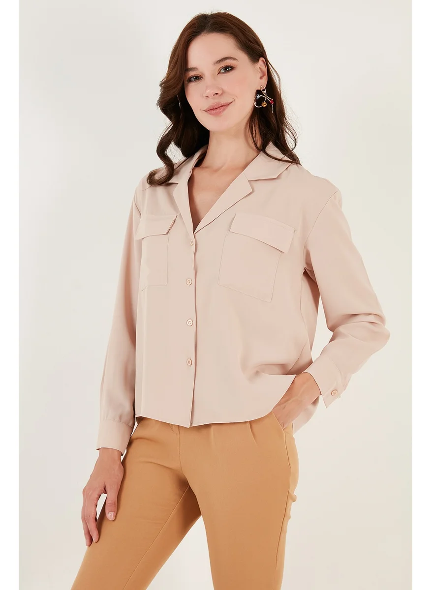 Lela V-Neck Double Pocket Regular Fit Woven Shirt Women's Shirt 611GO00016