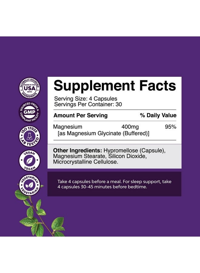 Natures Craft Pure Magnesium Glycinate 400mg Per Serving - Vegan High Absorption Chelated Magnesium Capsules for Women & Men 400mg for Mood Sleep and Relaxation Support - 30 Servings - Image 2