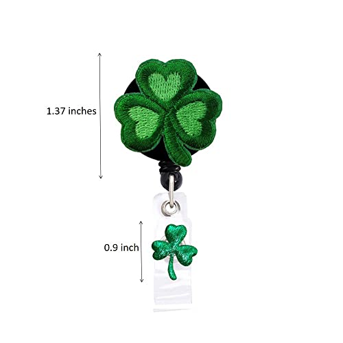 ReelFun Mini Irish Clover St. Patrick's Day Retractable Badge Reel ID Tag, with Alligator Clip,24in Nylon Cord, Nurse Office Employee Name Badge - Image 2