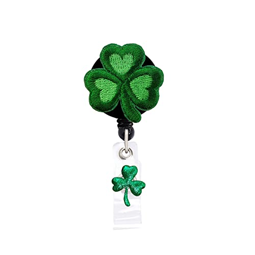ReelFun Mini Irish Clover St. Patrick's Day Retractable Badge Reel ID Tag, with Alligator Clip,24in Nylon Cord, Nurse Office Employee Name Badge - Image 1