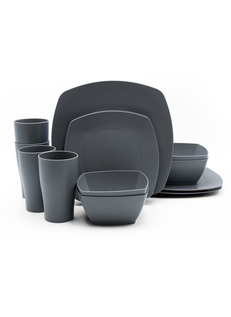 Beram - 16 Piece Square Dinner Set, Wheat Straw Dining Table Accessories, Healthy Kitchen Products, Plates and Bowls, Microwave Safe and BPA Free, Daily Use Dinnerware - Image 1