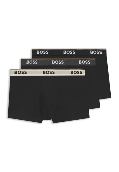 BOSS Three-pack of stretch-cotton trunks with logo waistbands