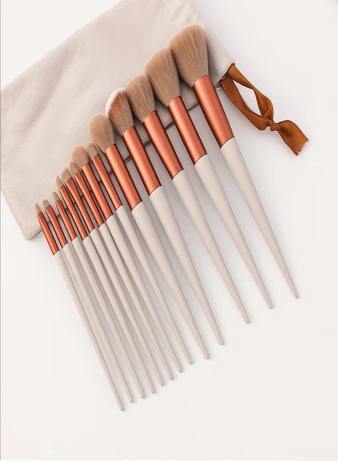 Flygon 13-Piece Brown Makeup Brush Set with Carrying Pouch with Storage Bag Portable Travel Size Make Up Brush Set for Foundation Powder Eye Shadow Contour handles Soft Dense Bristles - Image 1