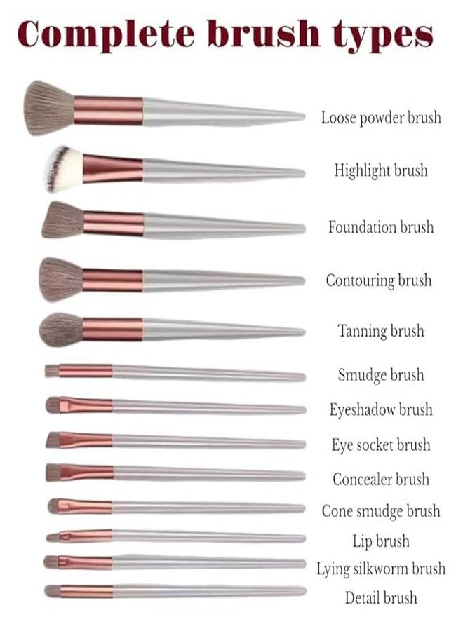 Flygon 13-Piece Brown Makeup Brush Set with Carrying Pouch with Storage Bag Portable Travel Size Make Up Brush Set for Foundation Powder Eye Shadow Contour handles Soft Dense Bristles - Image 3