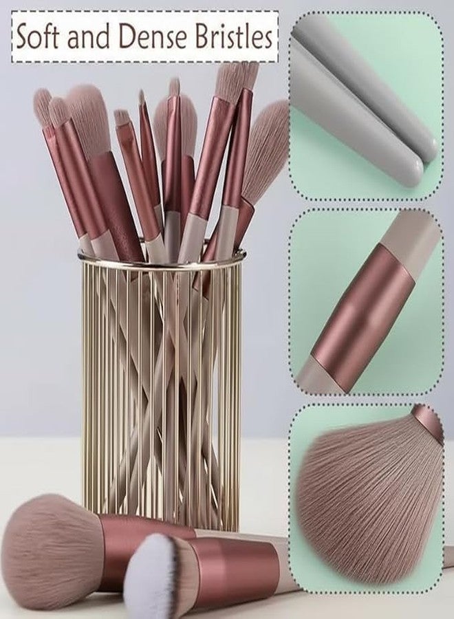 Flygon 13-Piece Brown Makeup Brush Set with Carrying Pouch with Storage Bag Portable Travel Size Make Up Brush Set for Foundation Powder Eye Shadow Contour handles Soft Dense Bristles - Image 5