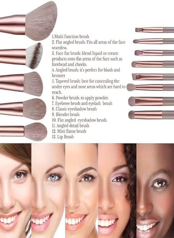 Flygon 13-Piece Brown Makeup Brush Set with Carrying Pouch with Storage Bag Portable Travel Size Make Up Brush Set for Foundation Powder Eye Shadow Contour handles Soft Dense Bristles - Image 4