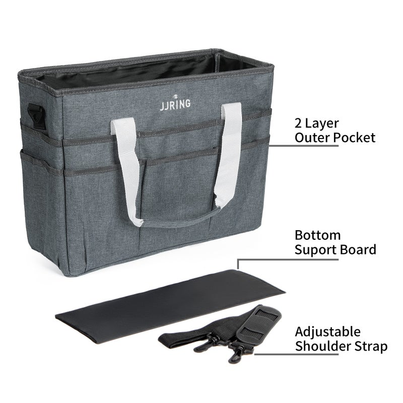 JJRING Craft Organizer Tote Bag, Large Art Storage Caddy with Multiple Pockets, Gray Sewing Bag for Art, Craft, Scrapbooking, School, Medical, and Office Supplies Storage - Image 3