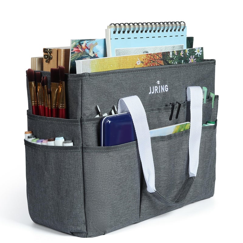 JJRING Craft Organizer Tote Bag, Large Art Storage Caddy with Multiple Pockets, Gray Sewing Bag for Art, Craft, Scrapbooking, School, Medical, and Office Supplies Storage - Image 1