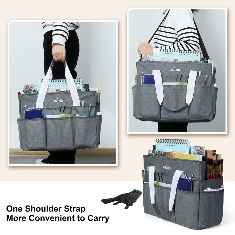 JJRING Craft Organizer Tote Bag, Large Art Storage Caddy with Multiple Pockets, Gray Sewing Bag for Art, Craft, Scrapbooking, School, Medical, and Office Supplies Storage - Image 5