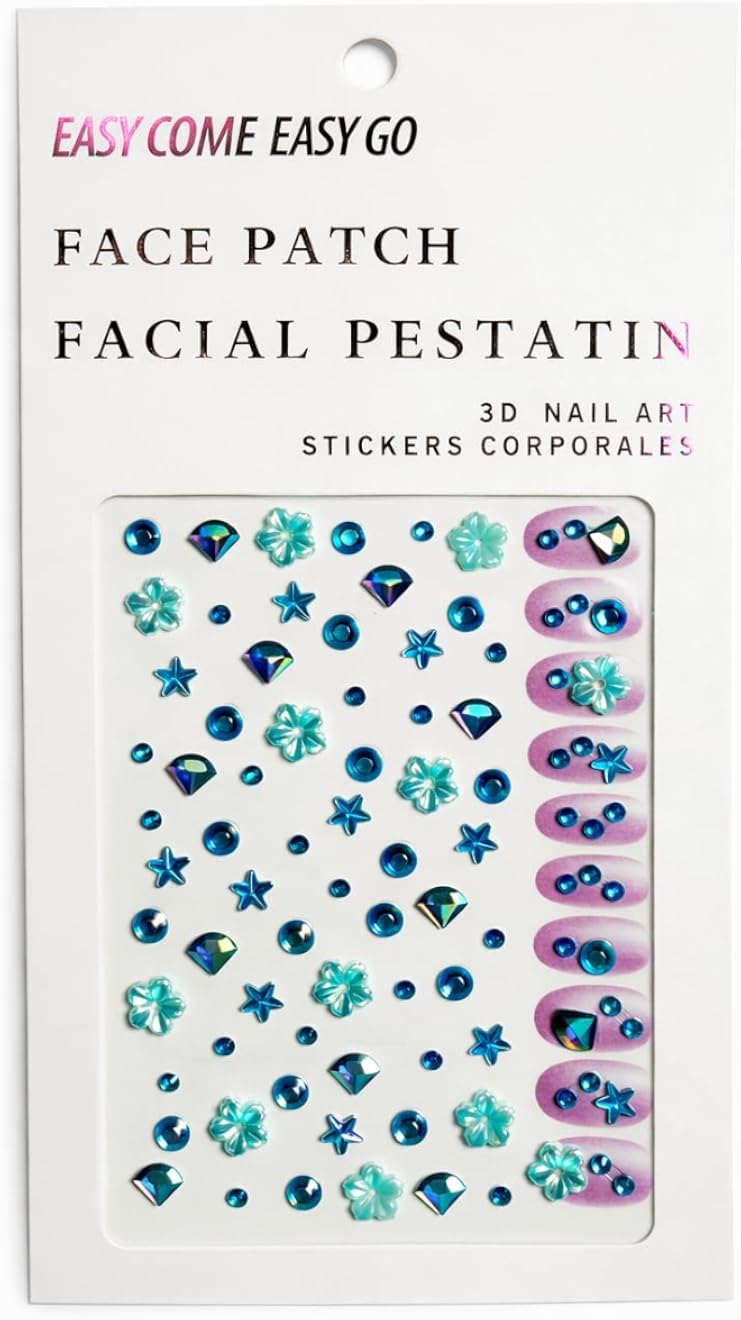 Face Patch Decorative Stickers Set Ã¢â‚¬â€œ 3D Blue Crystal Face and Nail Art Gems