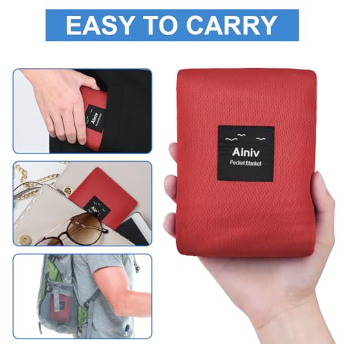 Ainiv Picnic Blanket, Mini Pocket Beach Mat 78.8 x 82.7IN (5-7 People) Foldable, Lightweight Waterproof Sand Free, Foldable Thin Ground Sheet for Outdoor Camping Hiking Travel - with Hand Strap - Image 4
