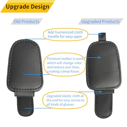 Yuoyar 2 Packs Sunglasses Holders for Car Visor - Magnetic Leather Sunglasses Holder and Ticket Card Clip - Car Visor Accessories (Black) - Image 2