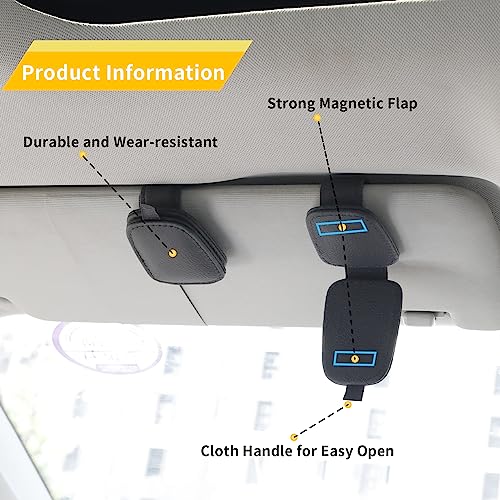 Yuoyar 2 Packs Sunglasses Holders for Car Visor - Magnetic Leather Sunglasses Holder and Ticket Card Clip - Car Visor Accessories (Black) - Image 4