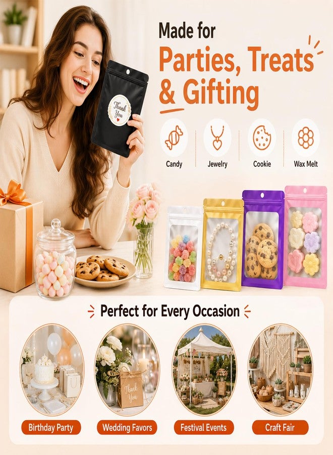 Crweety 100 Pcs Black Mylar Bags with Frosted Clear Window 2.75×3.93'' - Image 4