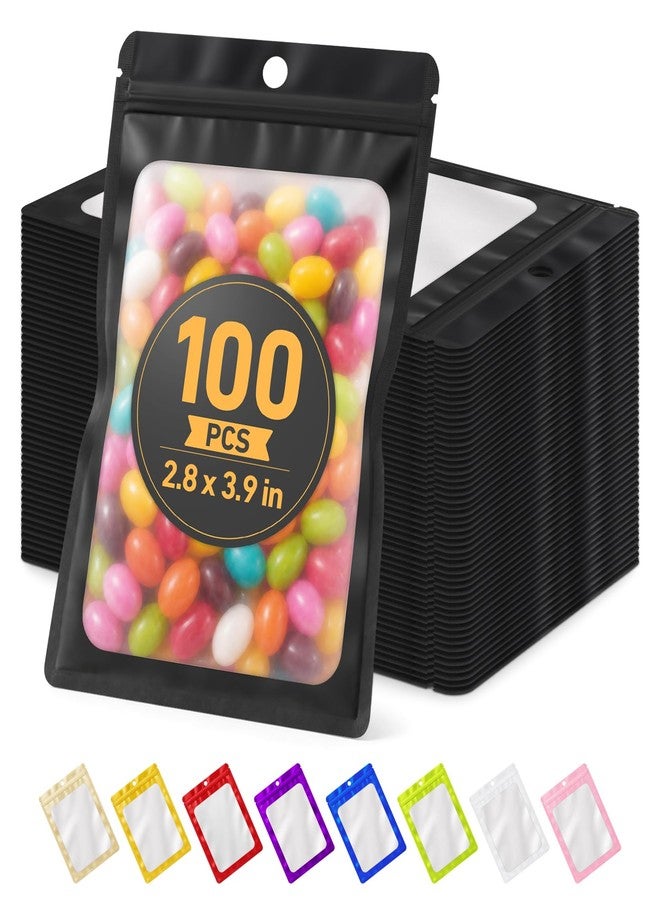 Crweety 100 Pcs Black Mylar Bags with Frosted Clear Window 2.75×3.93'' - Image 1