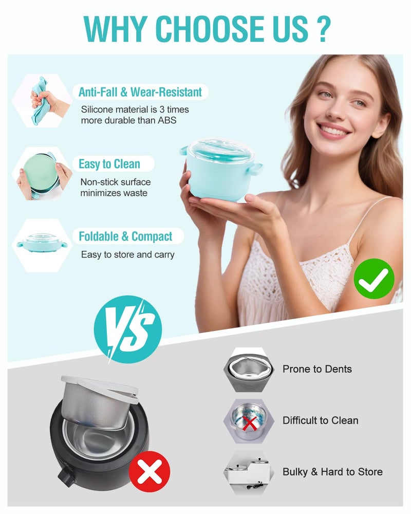 BELOVING Silicone Wax Warmer for Hair Removal, Foldable Hot Wax Melter Machine for Hard and Soft Wax Beads, 18.6oz Electric Waxing Kit Silicone Heater Pot for Full Body, Legs, Face, Eyebrows & Bikini - Image 2