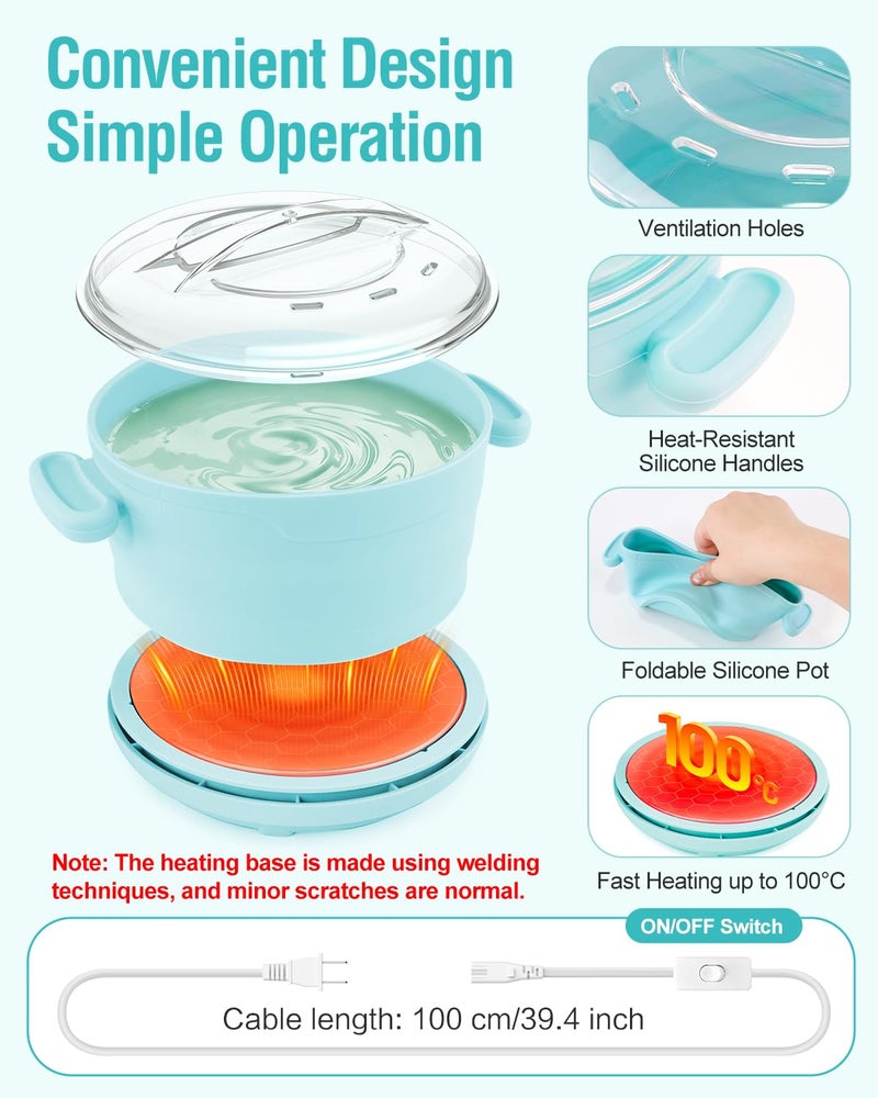 BELOVING Silicone Wax Warmer for Hair Removal, Foldable Hot Wax Melter Machine for Hard and Soft Wax Beads, 18.6oz Electric Waxing Kit Silicone Heater Pot for Full Body, Legs, Face, Eyebrows & Bikini - Image 4