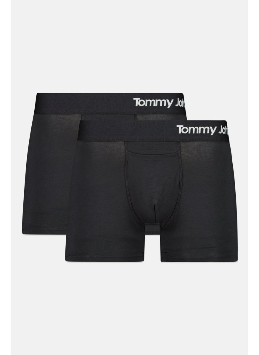 Tommy John - Men 2 Pieces 6 Inseam Brand Logo Boxer Briefs, Black - Image 1
