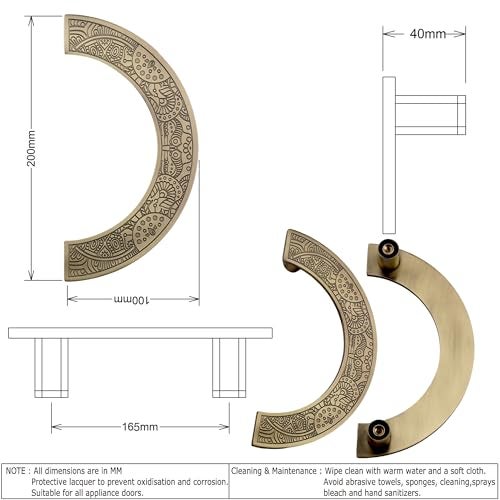 WODIX Zenta Design Main Door and Glass Door Handle Round C Shape 8 inch 2 pcs (Brass Antique) - Image 3