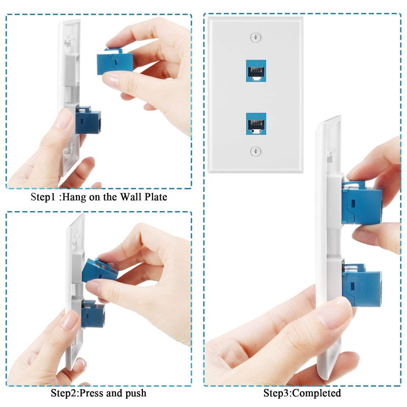 Weewooday 4 قطع لوحة حائط إيثرنت 2 منفذ، موصل RJ45 Cat6 أنثوي إلى أنثوي (أزرق) - Image 2